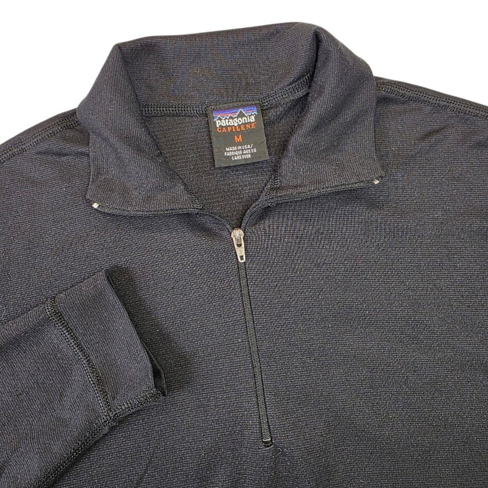 VTG Patagonia Men M Pullover Black Capilene 1/4 Zip Base Layer 44273 Made in USA